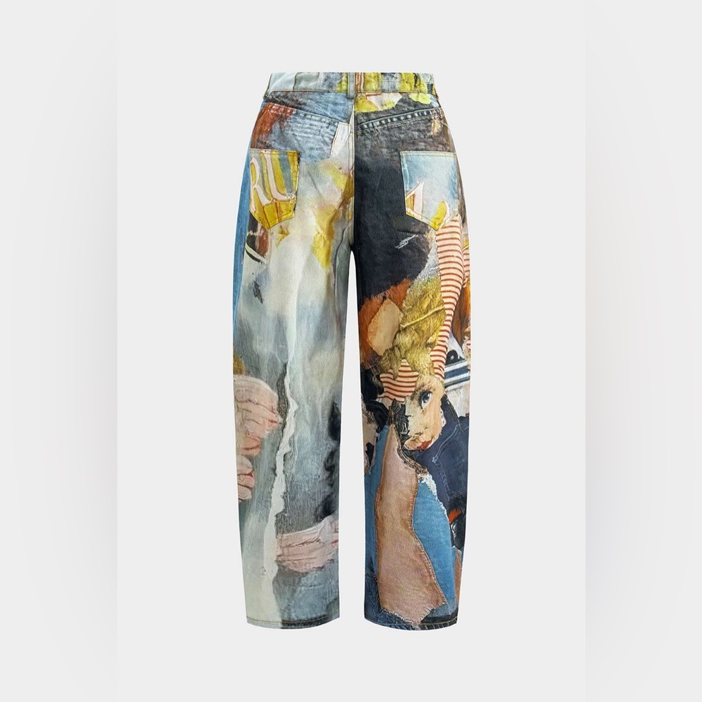 Micas patchwork print Abstract Art Print Pants XL… - image 3